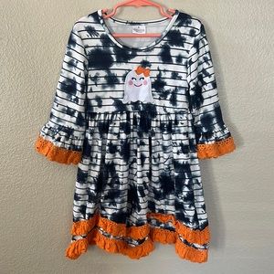 Girls Black and White Tie Dye Halloween Ghost Striped Dress Size Large